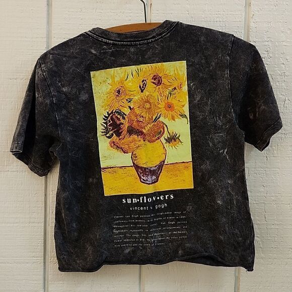 FIFTH🩷SUN Vincent Van Gogh Sunflowers Cropped Black Tie Dye T-Shirt Tee XS - Picture 1 of 8